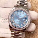 Perfect Replica Rolex Day-Date 40mm Ice Blue Watch Diamond Bezel